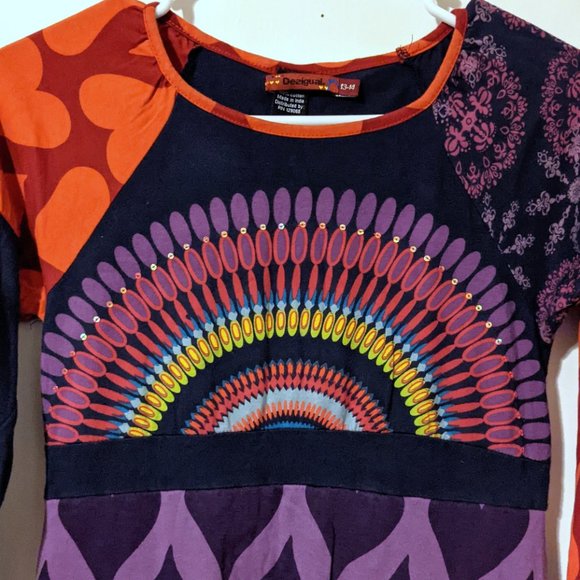 Desigual Rainbow Girl’s Dress Boho Multi-Color Sequins Size 13/14 yrs - Picture 2 of 7